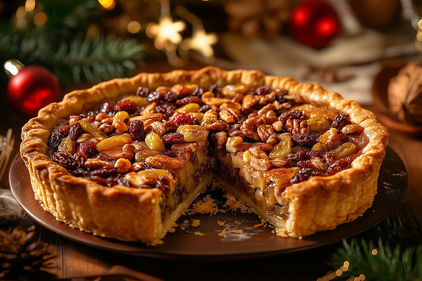 Festive Nut and Fruit Tart with Golden Crust