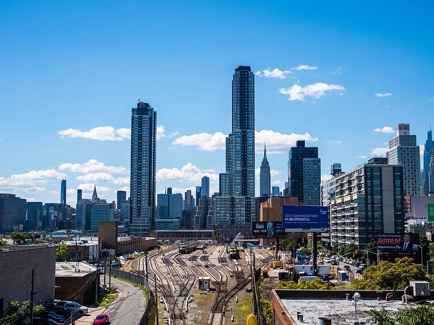 Manhattan Skyline with Train Tracks and Construction