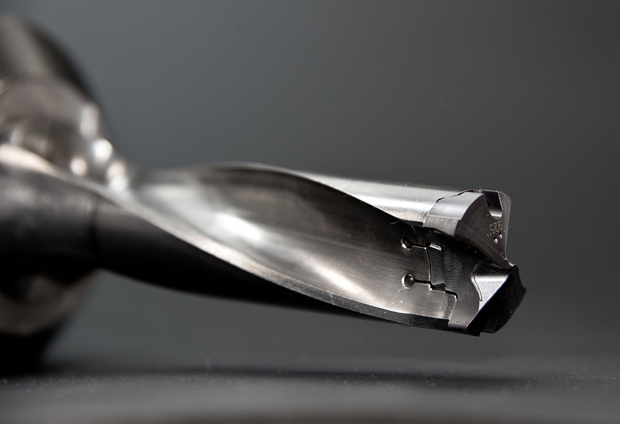 Close-up of metal milling cutter with carbide inserts