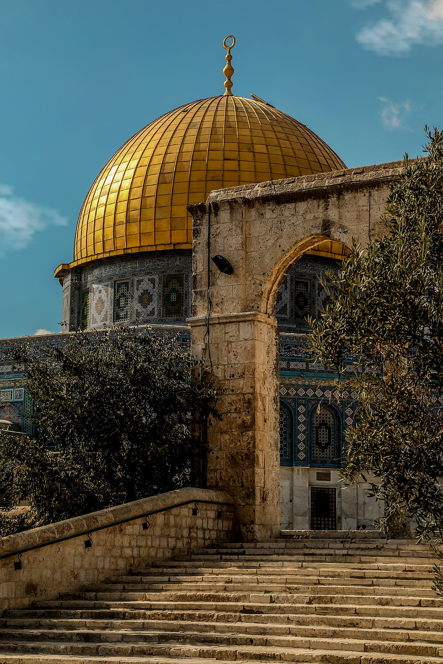Golden Dome of the Rock in Jerusalem with Stone Stairs
