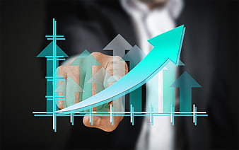 Businessman drawing growth arrow on digital screen