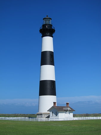 Bodie Island Lighthouse with black and white stripes