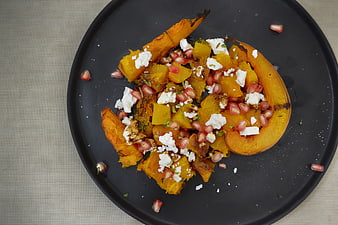 Roasted Pumpkin Salad with Feta and Pomegranate Seeds