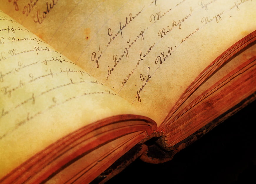 Close-up of antique handwritten book pages