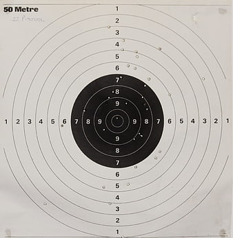 50 Metre Pistol Shooting Target With Bullet Holes