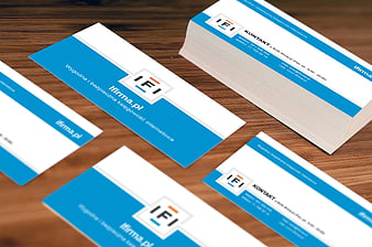 Blue and White Business Card Mockup on Wooden Table
