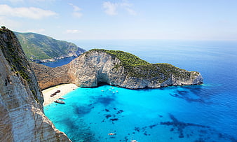 Aerial View of Navagio Beach with Shipwreck and Turquoise Water