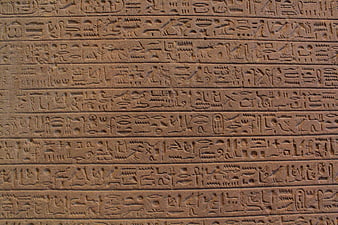 Close-up of ancient Egyptian hieroglyphs carved in stone