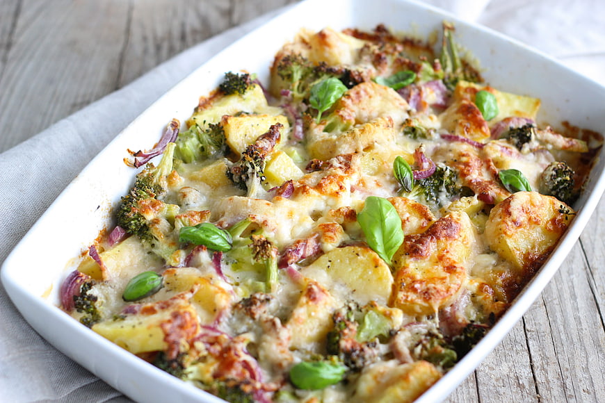 Baked Potato and Broccoli Casserole with Basil