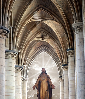 Statue of Jesus Christ in Gothic Cathedral Archway