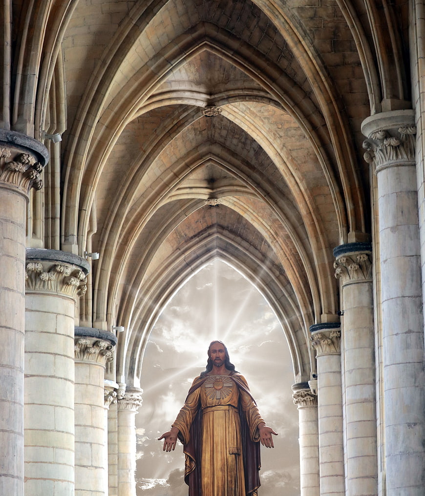 Statue of Jesus Christ in Gothic Cathedral Archway
