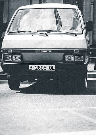 Vintage Nissan Vanette Front View Black and White