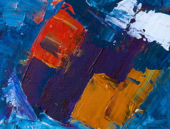 Abstract Acrylic Painting with Bold Blue, Orange, and Purple Textures