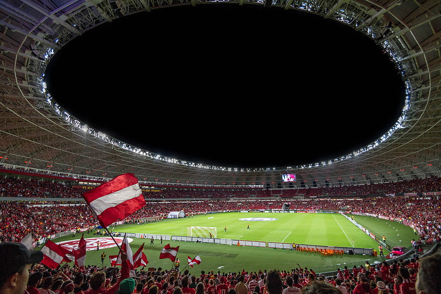 Wide Angle View of Soccer Stadium with Austrian Fans