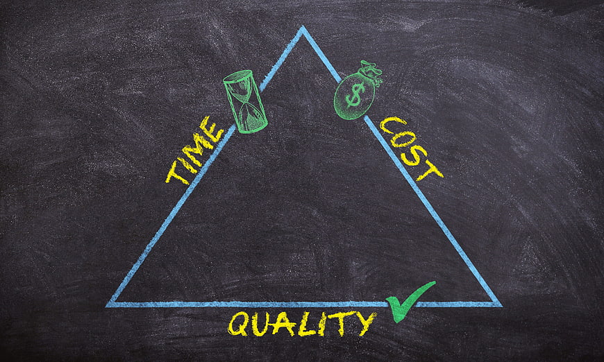 Project Management Triangle Diagram on Black Chalkboard