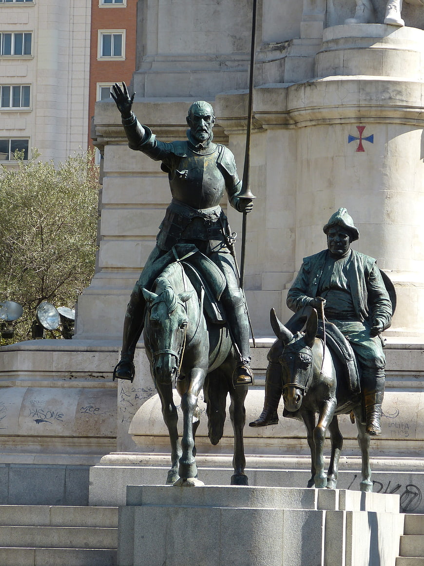 Don Quixote and Sancho Panza Bronze Equestrian Monument in Madrid
