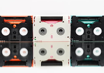 Colorful Mini DV Cassettes Arranged in Grid Pattern