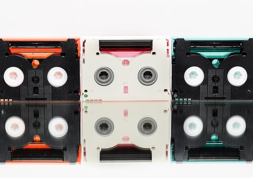 Colorful Mini DV Cassettes Arranged in Grid Pattern