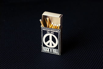 Vintage Matchbox with Peace Symbol and Rock N Roll Text