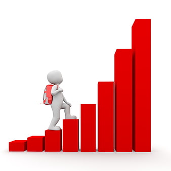 3D Character Climbing Red Bar Graph Steps