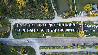 Aerial View of Boat Storage Yard and Canal