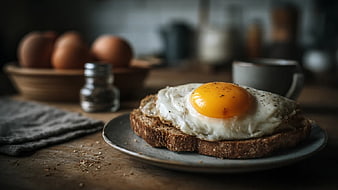 Rustic Fried Egg on Whole Grain Toast with Coffee
