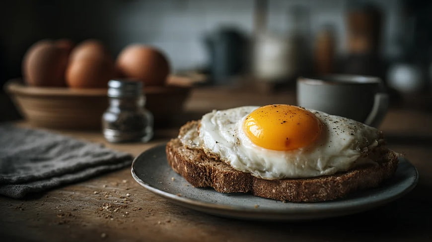 Rustic Fried Egg on Whole Grain Toast with Coffee