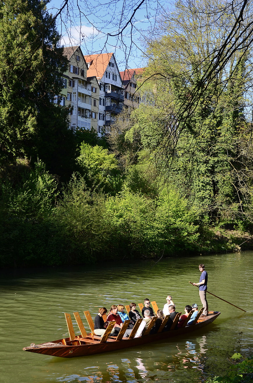 Traditional Stockkahn boat ride on the Neckar river in Tübingen, Germany