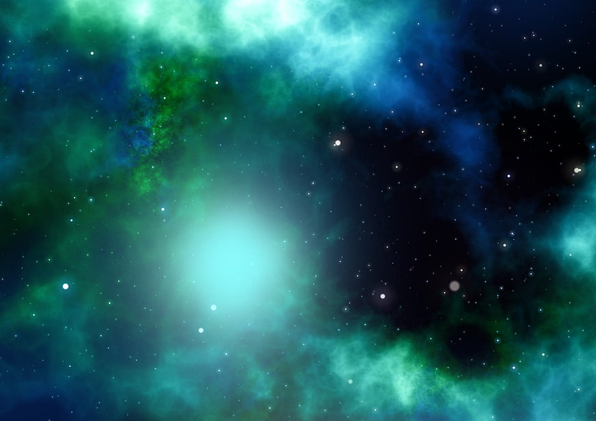 Abstract Green and Blue Space Nebula Background