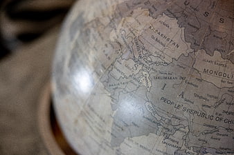 Close-up of vintage globe showing Asia and Middle East