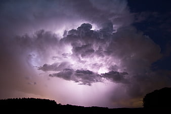 Dramatic Night Thunderstorm With Lightning Illuminating Dark Clouds