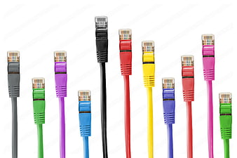 Multicolored RJ45 Ethernet Network Cables on White Background