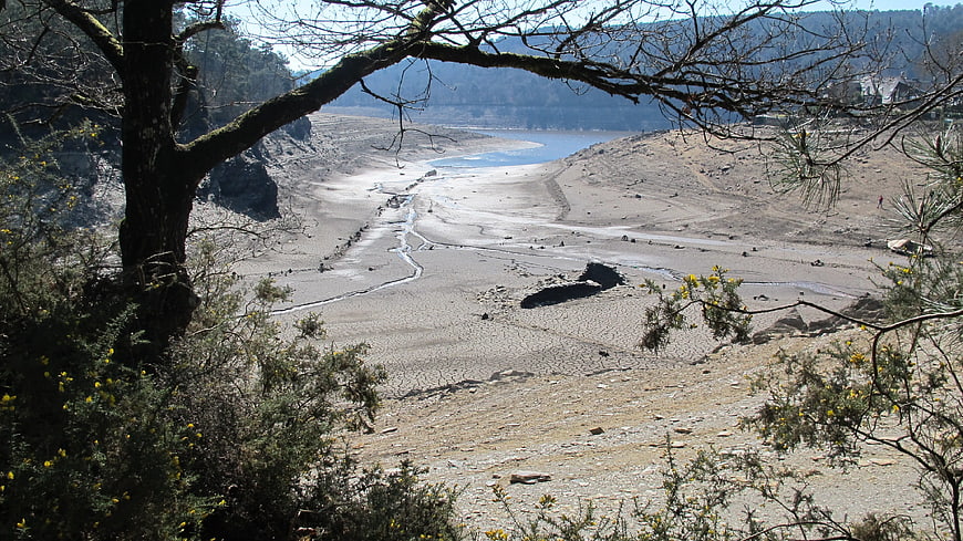 Severe drought in Guerledan lake, Brittany, France