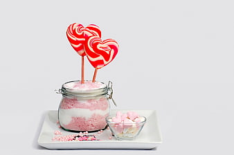 Valentine's Day Heart Lollipops in Sugar Jar with Marshmallows