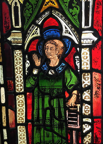 Medieval Stained Glass Window Depicting a Saint in Green Robes