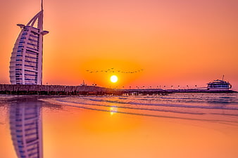 Burj Al Arab Sunset Reflection on Dubai Beach