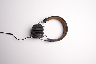 Vintage Black Headphones on White Background