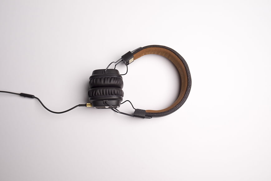 Vintage Black Headphones on White Background