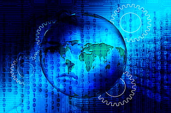 Digital Earth Globe With Gears And Circuit Board Technology Background