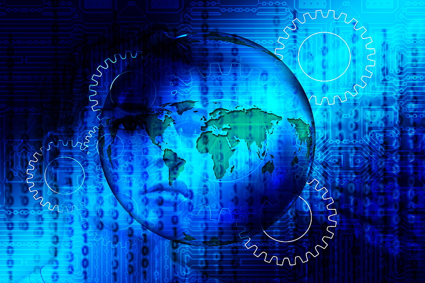 Digital Earth Globe With Gears And Circuit Board Technology Background