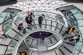 Helical Walkway Spiral Architecture with Tourists