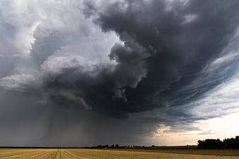 Dramatic Super Cell Thunderstorm Over Rural Harvested Field
