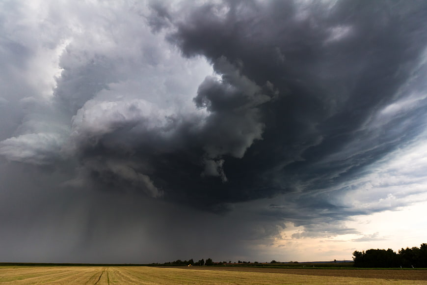 Dramatic Super Cell Thunderstorm Over Rural Harvested Field