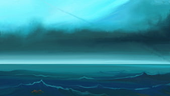 Moody Digital Painting of Stormy Ocean and Dark Clouds