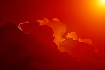 Dramatic Red Sunset Sky with Dark Clouds