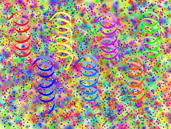 Colorful Spiral Streamers on Multicolored Confetti Background