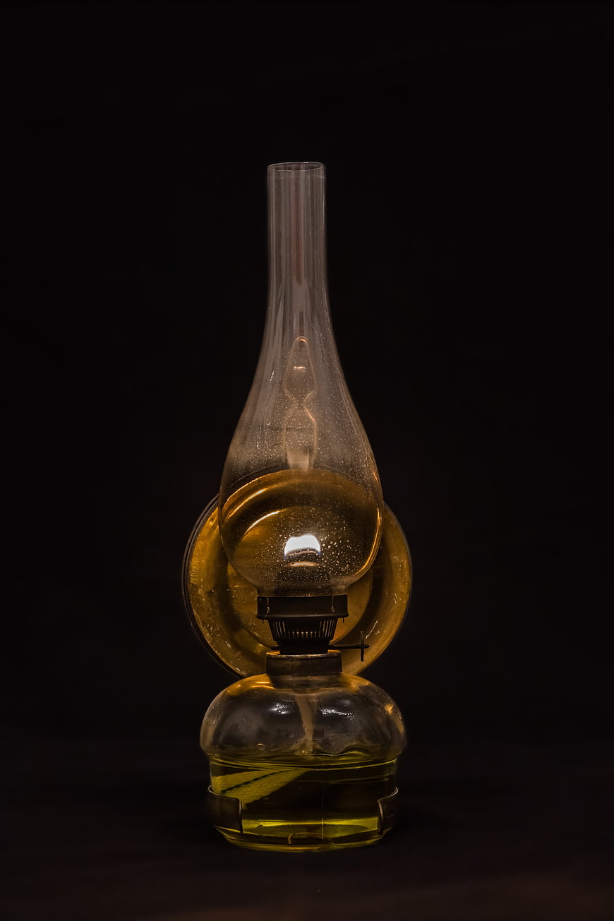 Vintage Kerosene Oil Lamp on Black Background