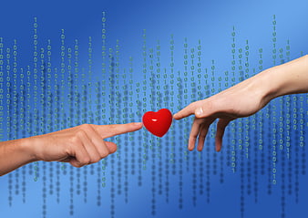 Digital Heart Connection with Binary Code Background
