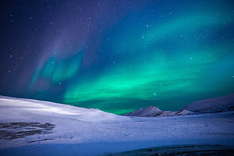 Vibrant Aurora Borealis Over Snowy Arctic Landscape at Night