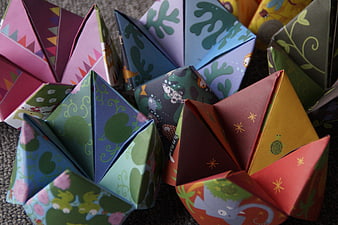 Colorful Origami Heaven and Hell Boxes on Carpet